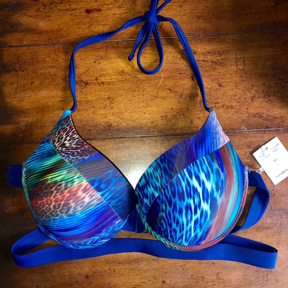 TiniBikini Navy/Leopard Swim Top